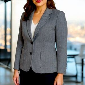 Isaac Mizrahi Wool Blend Gray Tailored Blazer with Notched Lapels Size Large L